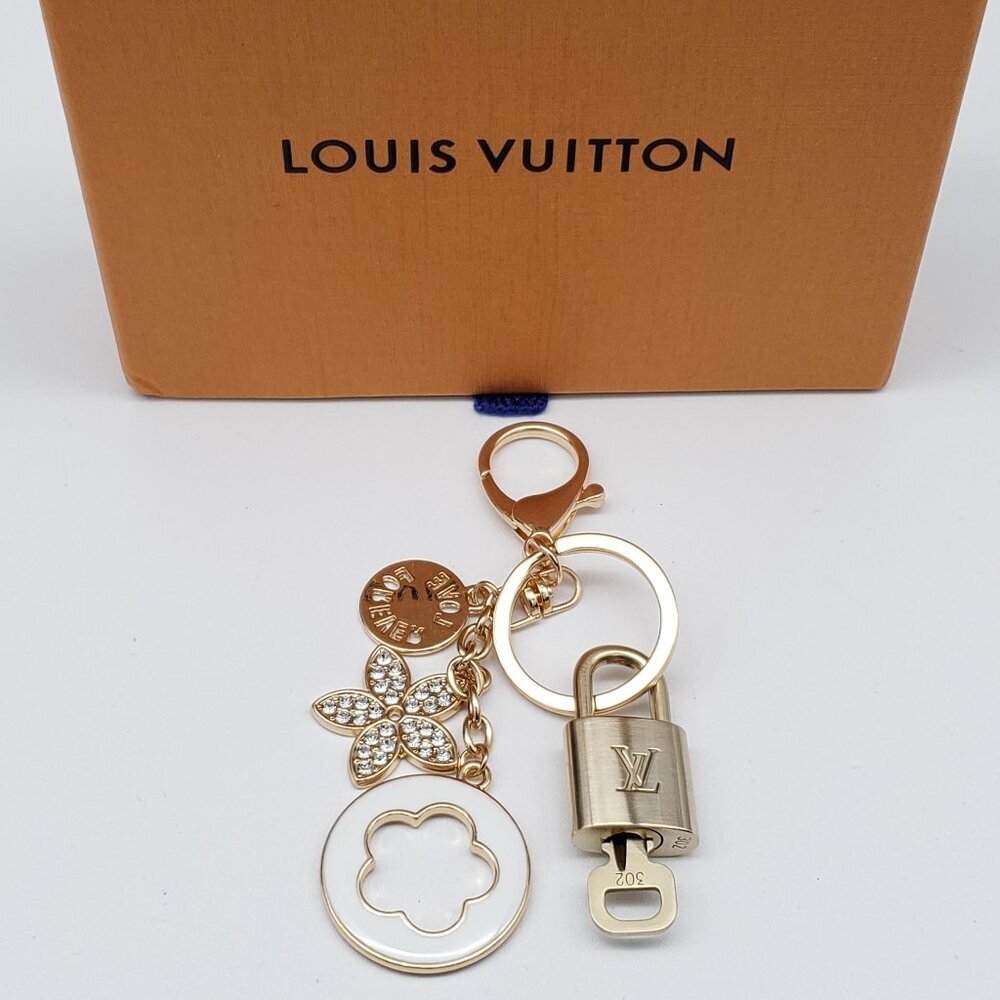 Authentic Louis Vuitton Gold Lock & Box w/ Unbranded Flower Bagcharm